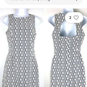Banana Republic Factory Size 6 Blue Cream Sheath Dress Jacquard Sleeveless